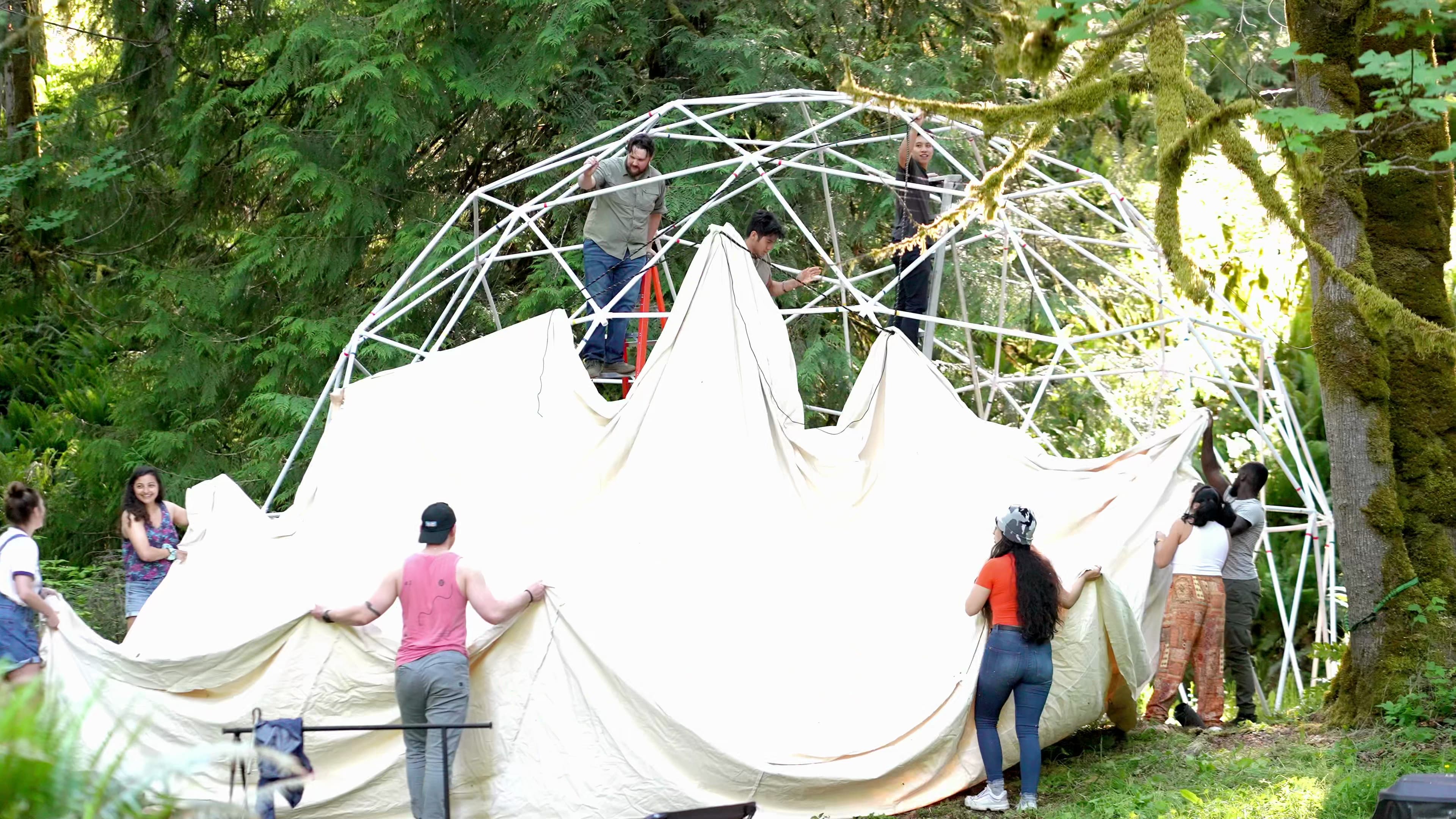 Dome construction with colorful people